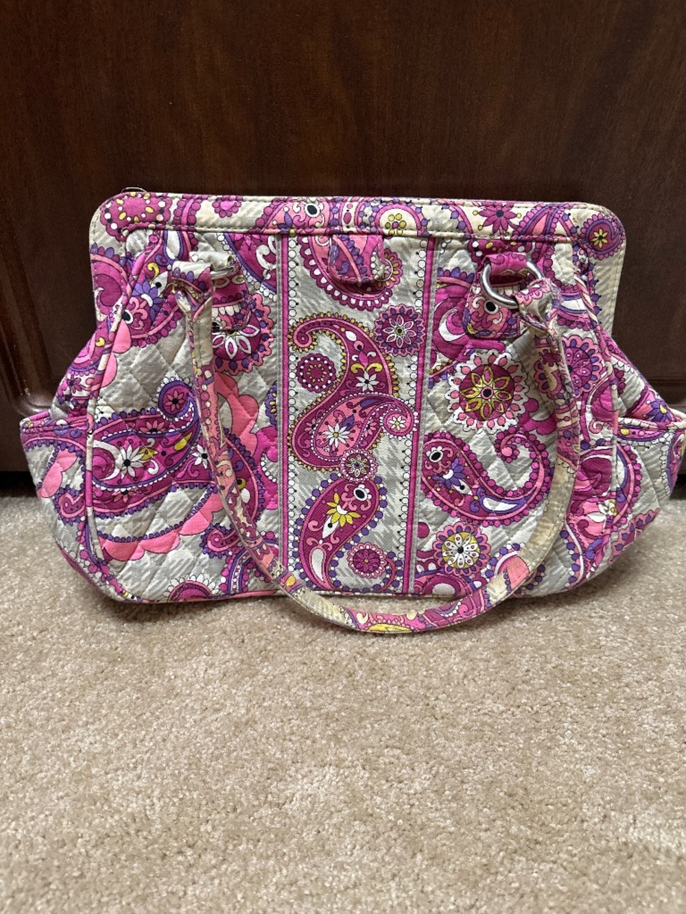 Vera Bradley Paisley Meets Plaid Retired Frame Bag Quilted Shoulder Satchel Pink